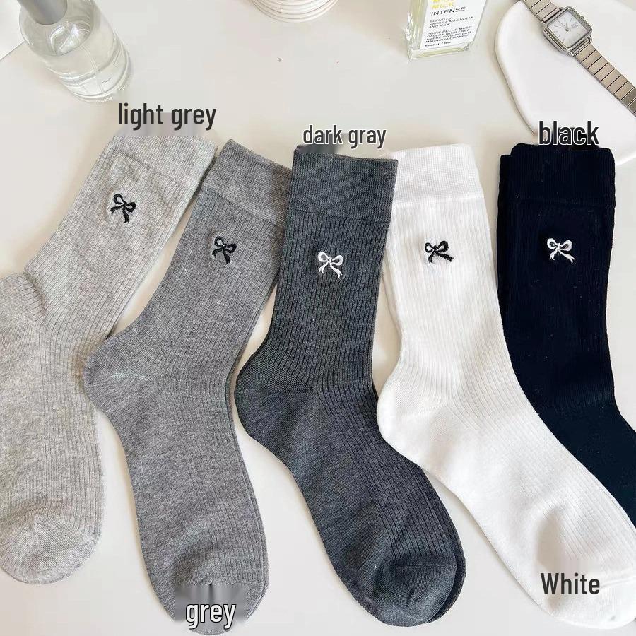 

Женские однотонные носки до середины икры с бантом - Весенне-летний модный тренд, чистый хлопок, универсальные и стильные серый