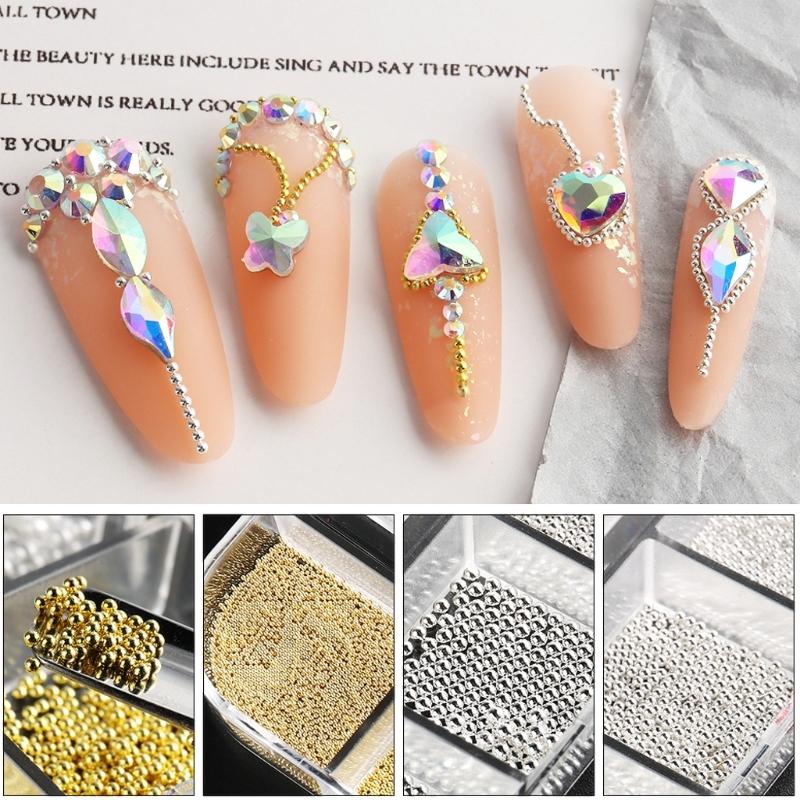 Multi-Size Nail Caviar Beads for Nails 3D Nail Art Decorations Micro Mini Metal Nail Beads Design DIY Nail Jewelry Beads