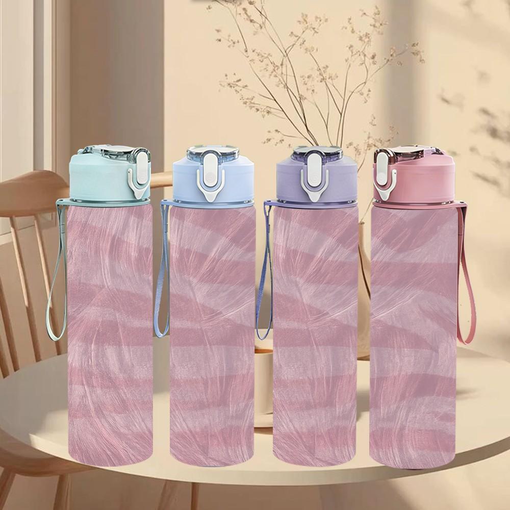 1PC Dusty Pink Swirl Texture Print 750ml Color Plastic Sports Water Bottle Leakproof Flip Straw Lid Suitable for Sports Office Home Use