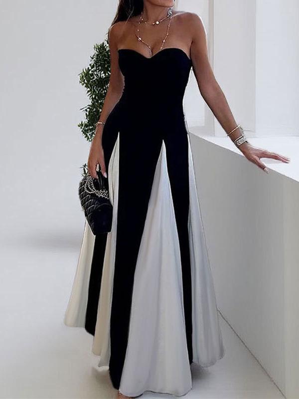 2025 Spring European & American Sling Colorblock Loose Swing Waist-Hugging Dress for Women