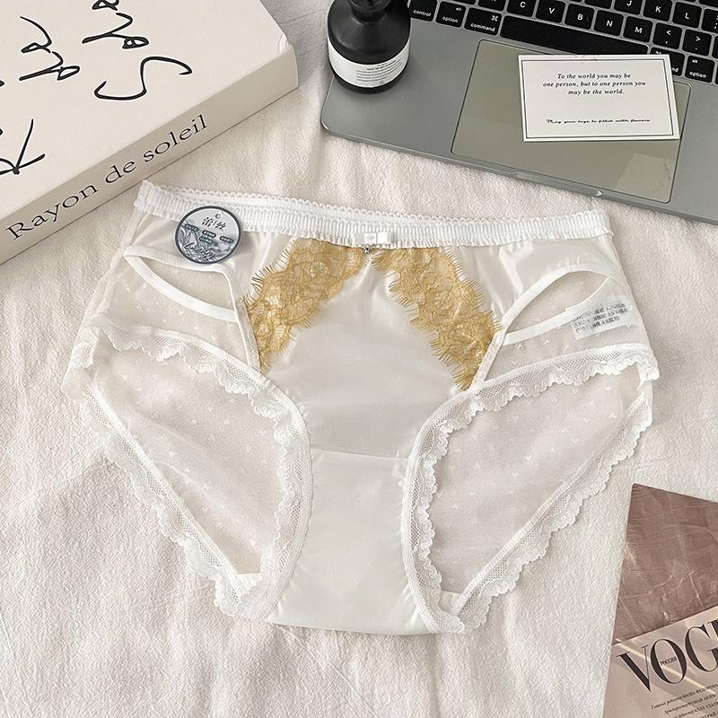 

Ladies Summer New Sexy Lace Clash Color Eyelash in Waist Triangle Briefs L жемчужина белый