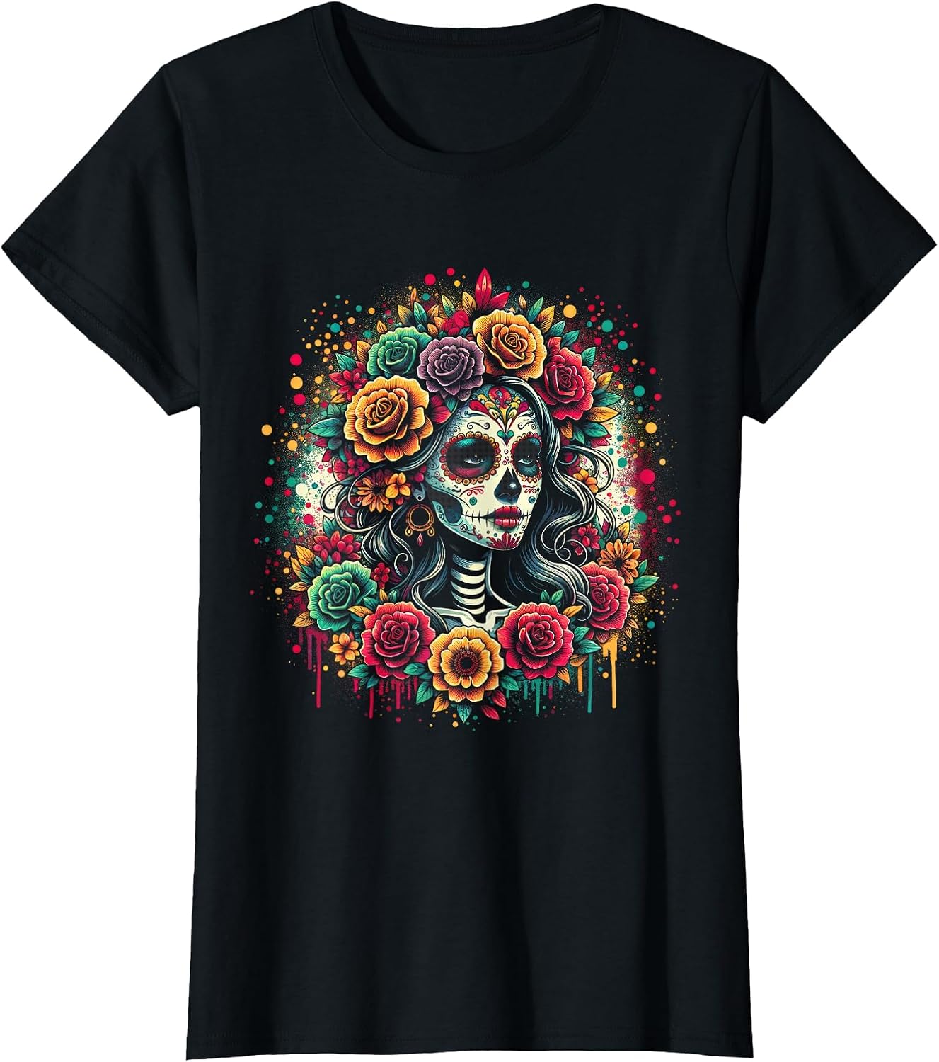 День Мертвых La Catrina День Мертвых Сахарный Череп Женская Футболка XL