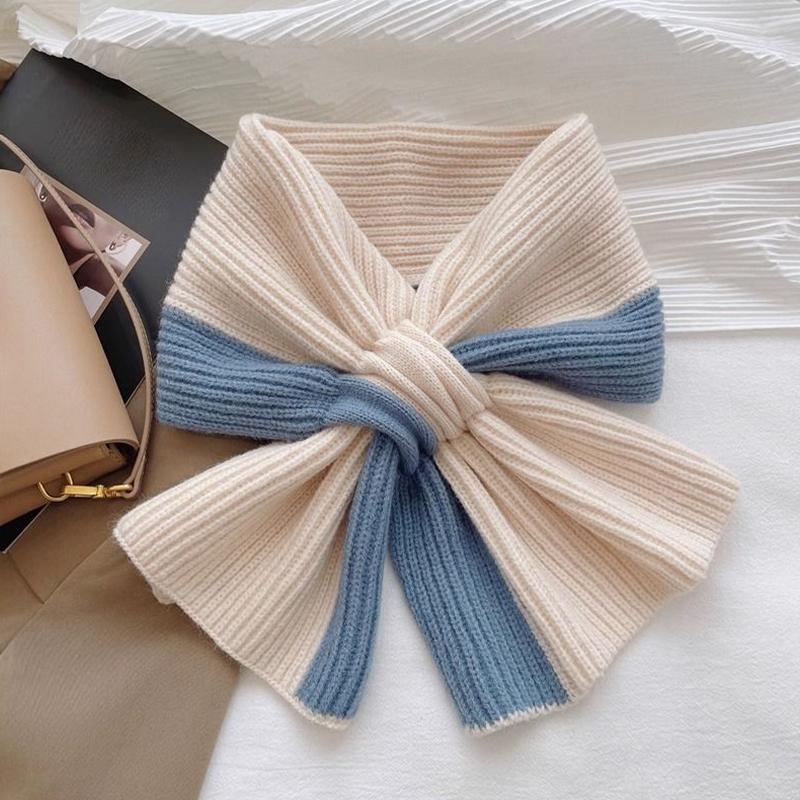 Korean Style Fashionable Casual Color-Blocked Thick Warm Long Scarf For Women one size