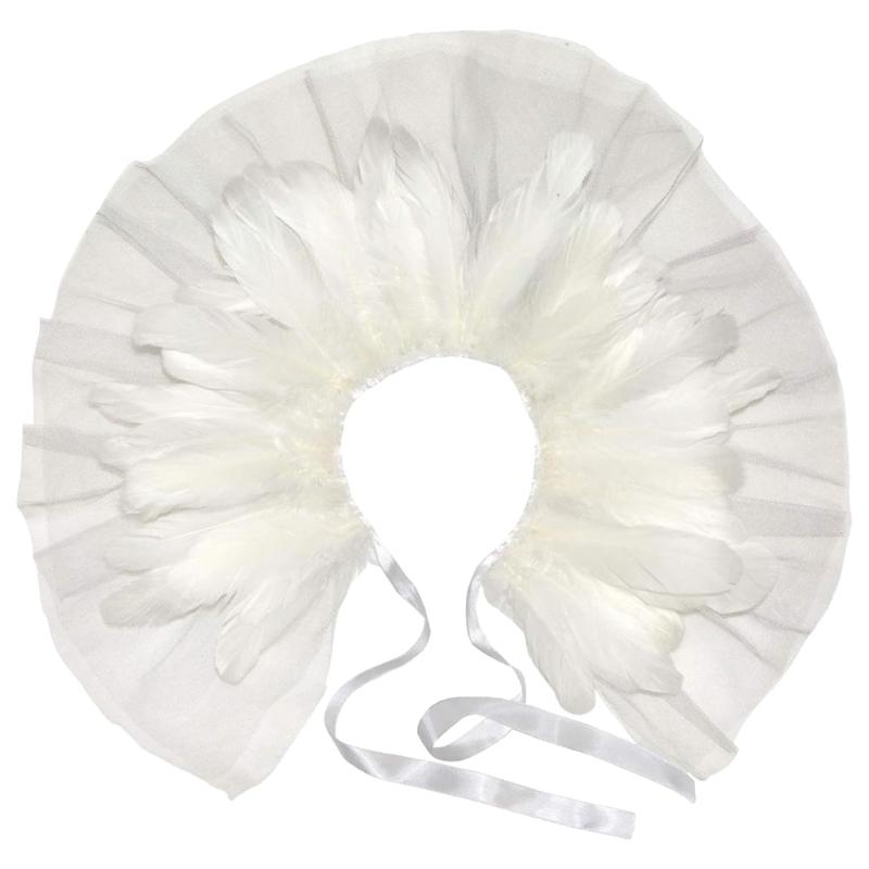 Женский викторианский готический сетчатый накидка-шарф на плечи с перьями, накидка-шарф с лентой, костюм на Хэллоуин белый