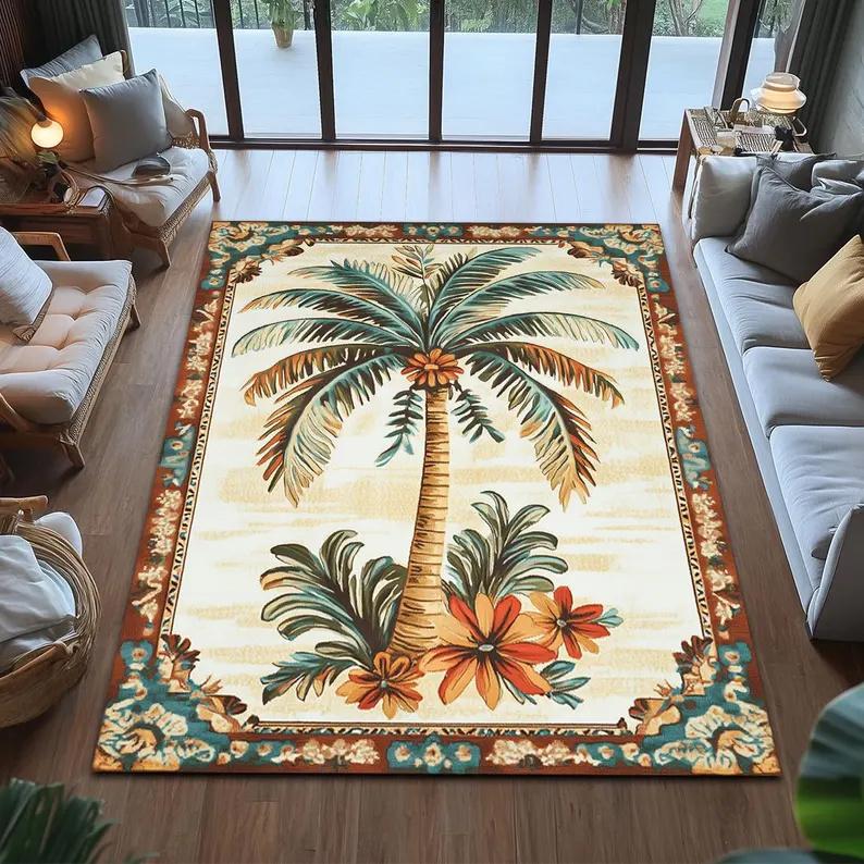 Encantadora Alfombra de Área con Estampado de Palmeras Anime Alfombra Inspirada en Manga Animación Japonesa Decoración para el Hogar para Sala de Estar Dormitorio Habitación Infantil 40X60cm-16x24in