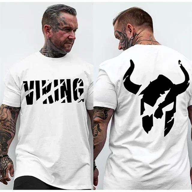 Summer Fashion Men's Classic English Letter Retro Print 100% Cotton High Quality Casual Round Neck Top Gym Street Sportswear