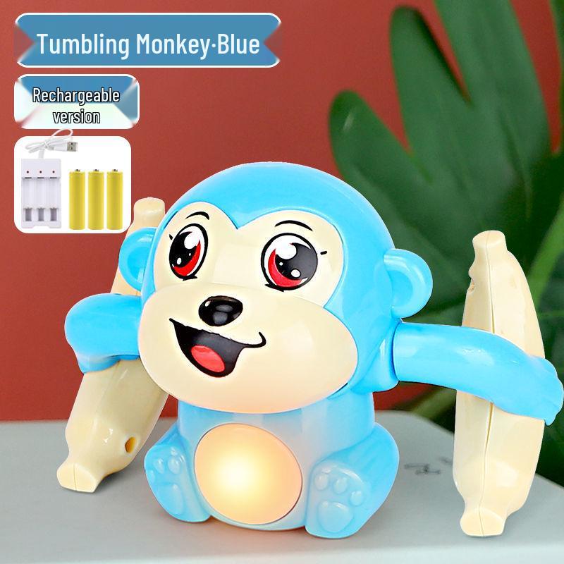 TikTok Electric Tumbling Monkey Toy for Kids – Early Education Light Music Somersault Crawling Monkey