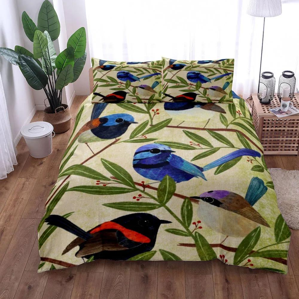 Antique Parrots Duvet Cover Set King Queen Double Full Twin Single Size Soft Bed Linen Set