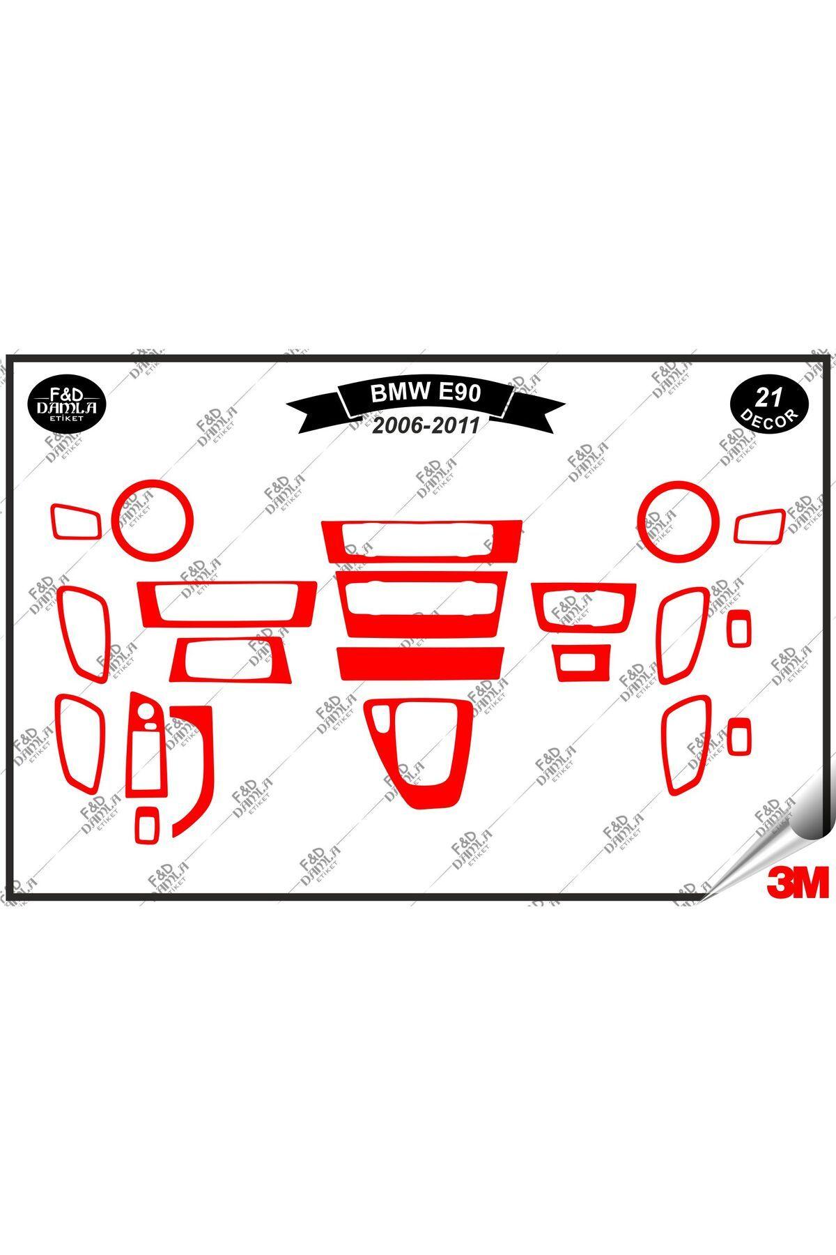 

BMW E90 2006-2011 Torpido Konsol Trim Göğüs Maun Kaplama Set 21 Parça Kırmızı