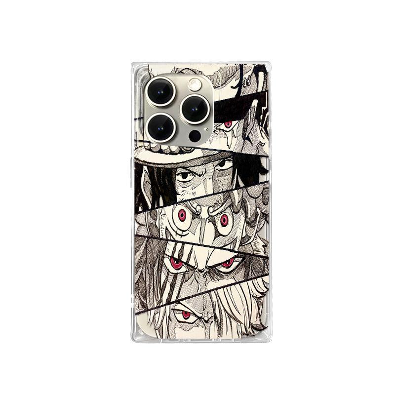 One Piece illustration for iPhone 16 Plus square 15promax phone case, 14 anime 13 Pro Max soft 11 sets 12