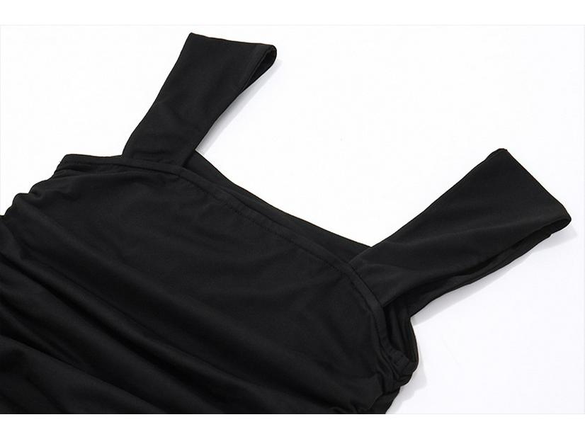 Rochie de vară 2023 în stil european-american, plisată, cu decolteu pătrat, din plasă, cu bretele spaghetti