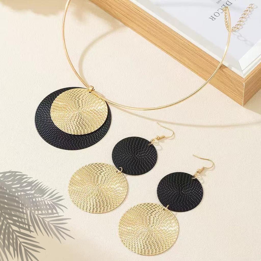 Kruhový náhrdelník a náušnice pro ženy, Zlatá/černá sada kruhových šperků, Minimalistický boho náhrdelník náušnice dárek