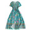 Girls' Fashion Dress 2025 Summer Children's Printed V-neck Loose Short Sleeve Waist Dress