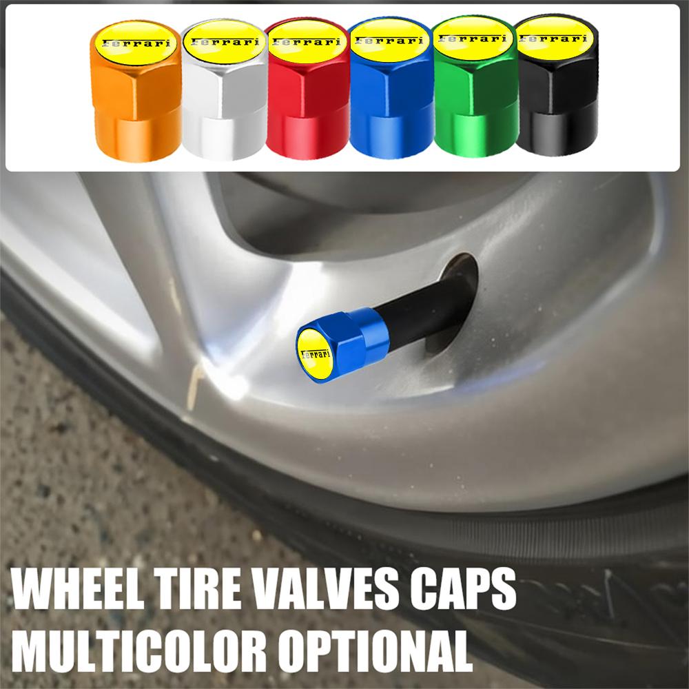 4pcs Car Aluminum Styling Emblem Wheel Tire Valve Stem Air Caps For Ferrari Roma 488 296 SF90 F8 F80 849 KC23 SP8 F40 599 575M JG4