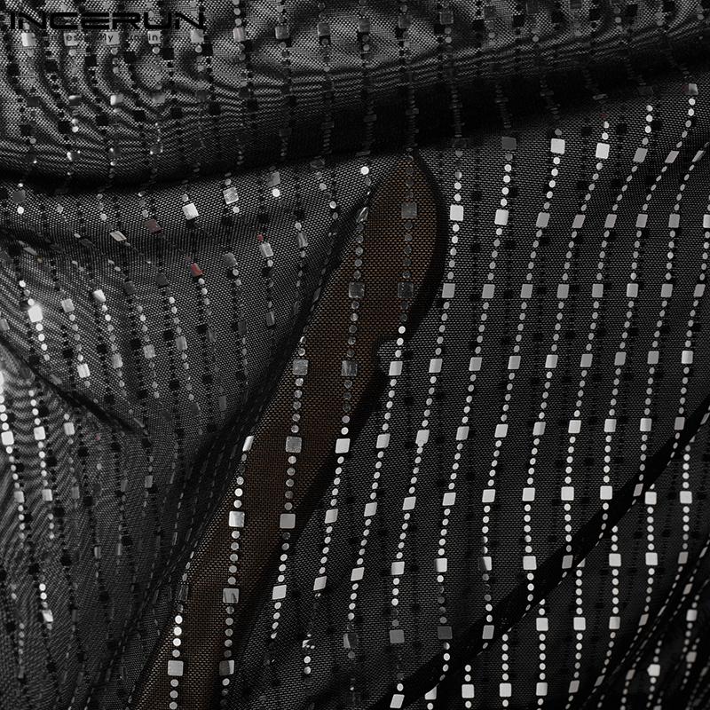 INCERUN Men Strap See Through Tank Tops Sleeveless Party Mesh Glitter T-shirts