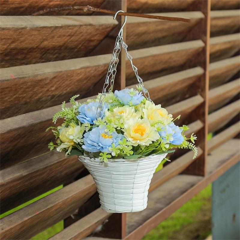 Artificial Hanging Flower In Basket for Outdoor Indoor Courtyards Decorations, Hanging Flower Plant Basket for Spring