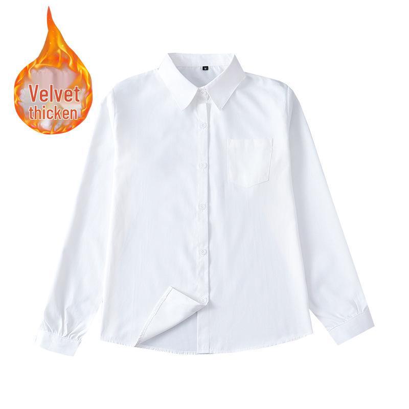

Japanese JK Uniform Long-Sleeve White Shirt, Velvet-Enhanced, Pointed/Square Collar, Opaque, School Uniform. Large