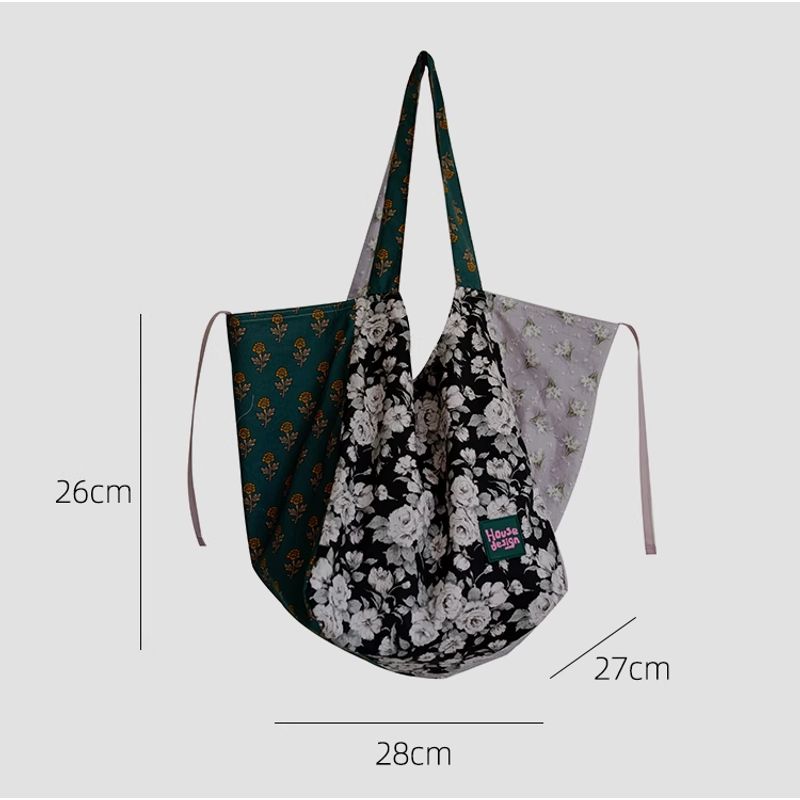 

Housedesign Original Spring and Summer New Design Patchwork Large Capacity Tote Bag Niche Shoulder Lightweight Canvas Bag Rose pattern