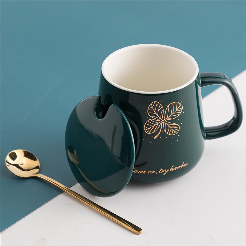 European Ceramic Couple Mug Set with Lid and Spoon - 55° Constant Temperature Coffee Cup for Men and Women