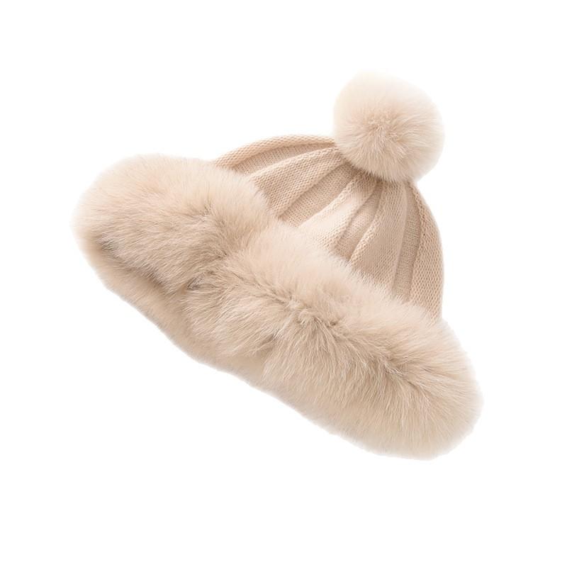 Cashmere thickened octagonal hairball terry hat cold-proof and warm knitted ear protection cashmere hat