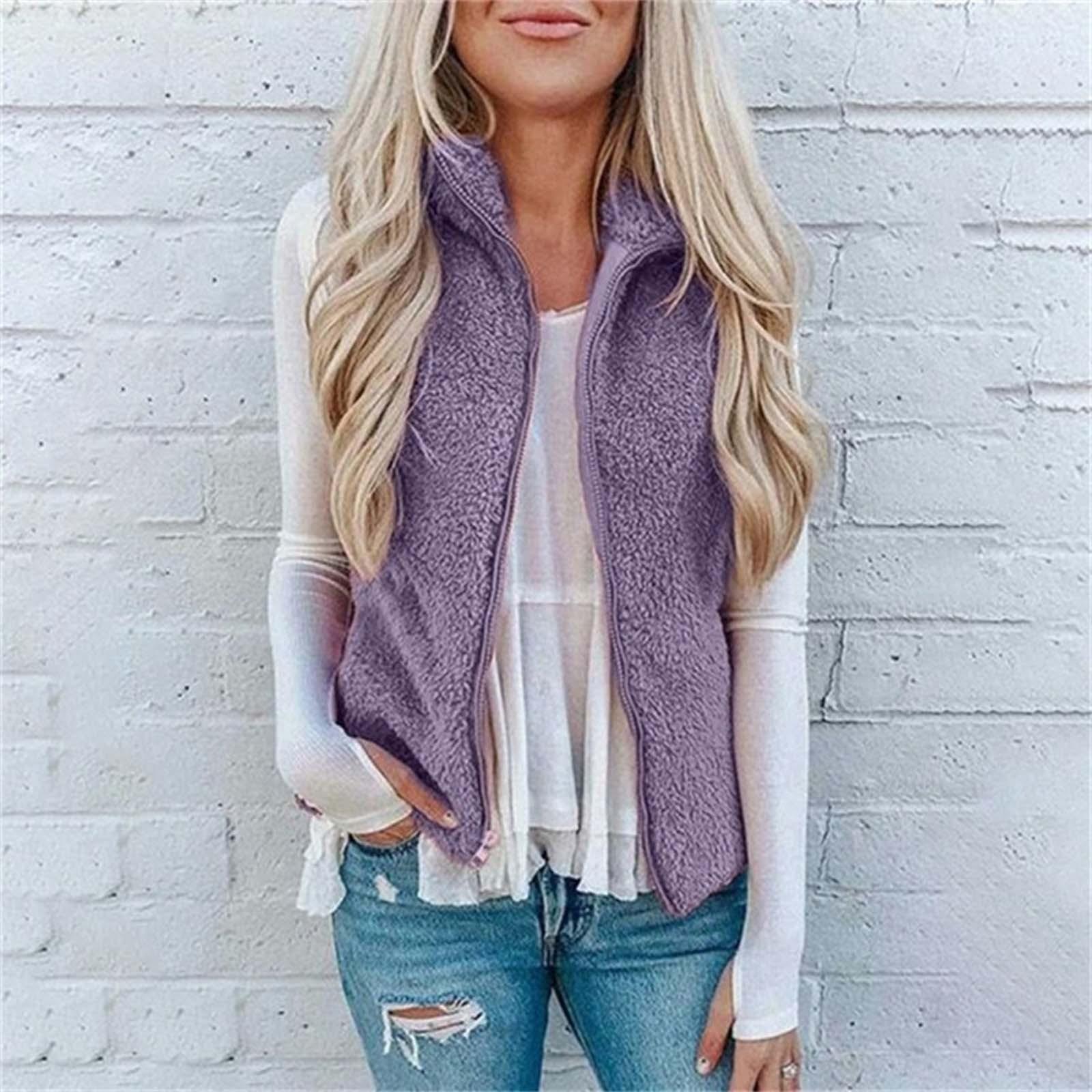 

Женское модное однотонное повседневное пальто из плюша с жилетом на молнии XL фиолетовый