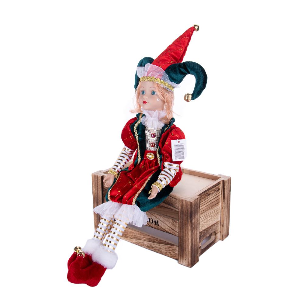 Rot-Grün-Gold Retro Hofnarren sitzende Weihnachtsfigur