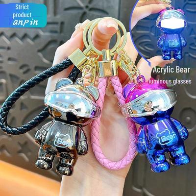 Colorful Punk Bear Luminous Keychain - Electroplated Night Light Pendant for Bags
