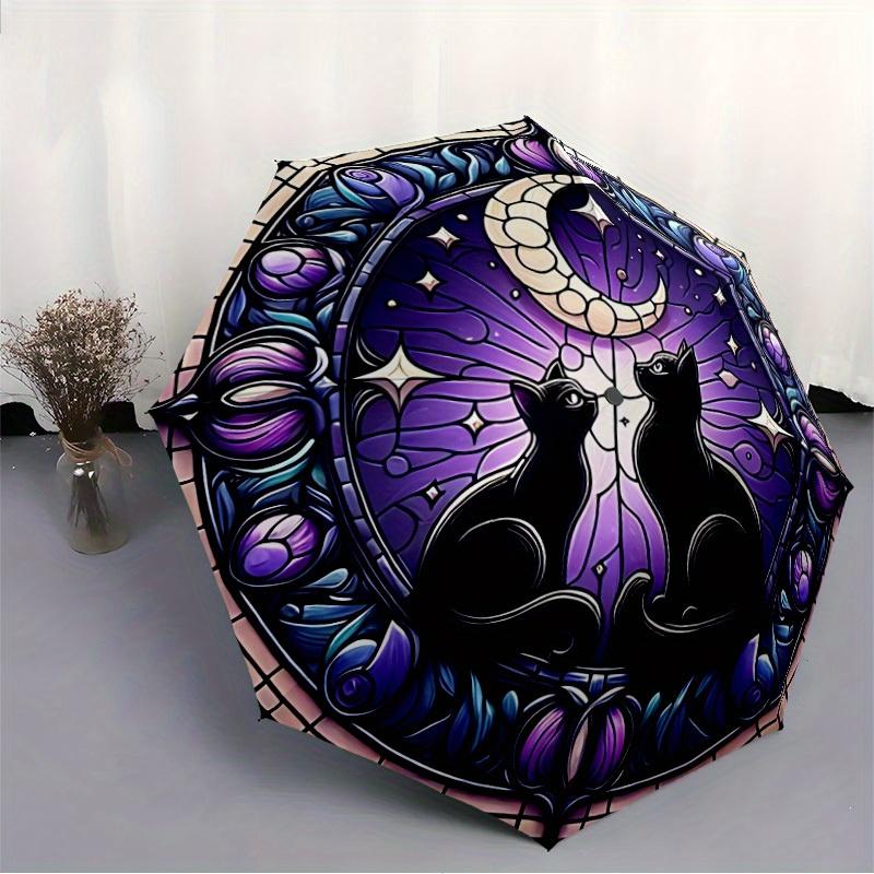 1pc Stained Glass Cats Automatic Umbrella - 8-Rib Foldable Design, Outdoor Adventures, and Family Celebrations yy250829097