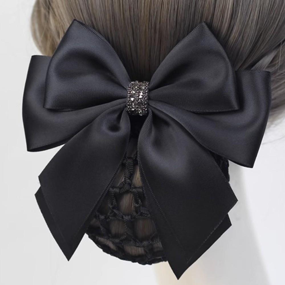 Elegant Bowknot Net Bun Hair Cover Multiple Colors Net Bun Snood Spring Clip  Vocational Work