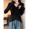 Autumn Winter V-neck Solid Irregular Waist Sweater Women Long Sleeve All-match Bottomed Pullover Knitting Top