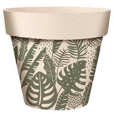 [A2150] - Beige Green 'Tropical' Bamboo Planter - 95x84 Mm