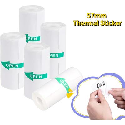 5 Rollen selbstklebendes Thermopapier, 57 x 25 mm Mini-Druckerpapier-Aufkleberrollen Thermo-Belegpapierrollen für Thermodrucker im Taschenformat