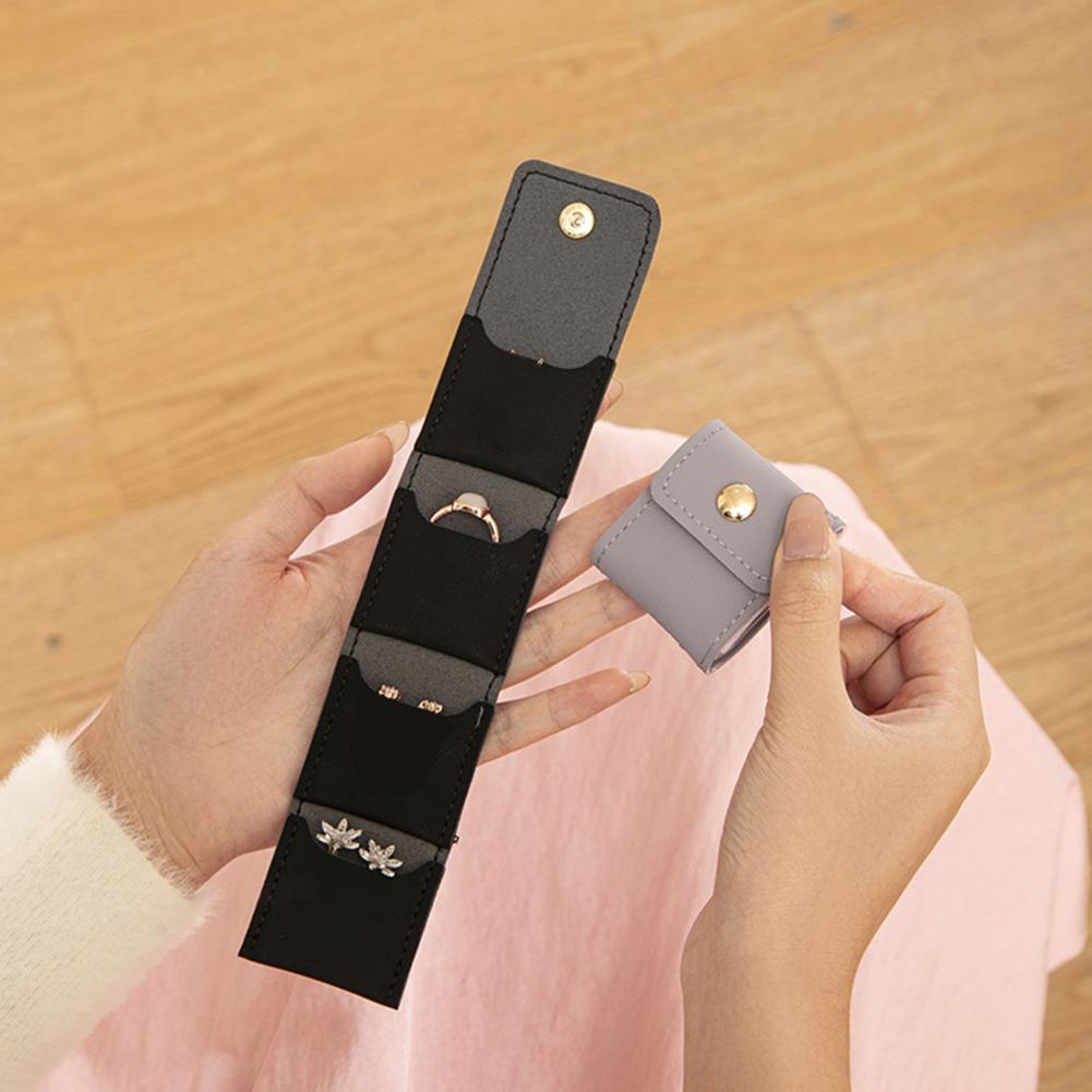 4 Compartments Mini Jewelry Bag Foldable Roll-up Jewelry Storage Pouch Jewelry Organizer For Rings Earrings Necklaces Bracelets