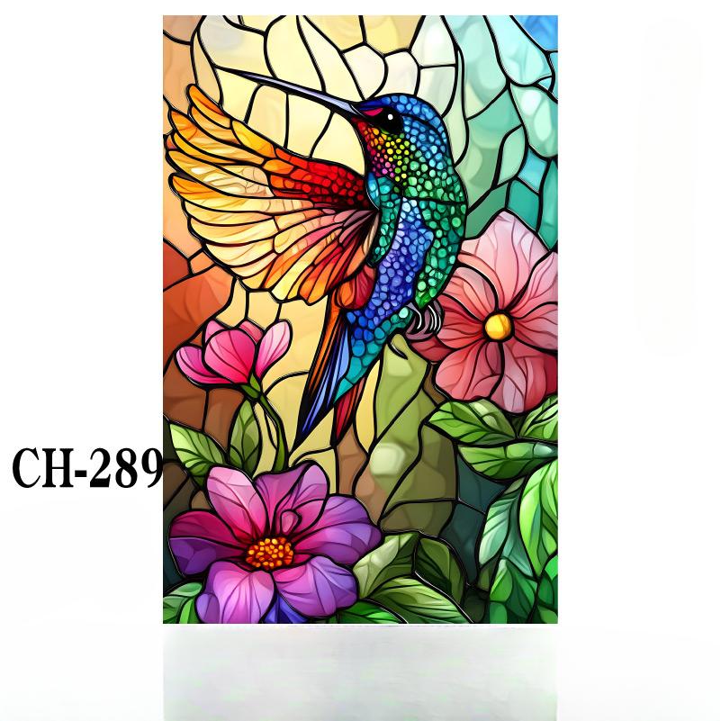 Colorful Window Glass Electrostatic Stickers Retro Flowers Birds Stickers Removable Window Privacy Stained Decor Film For Home
