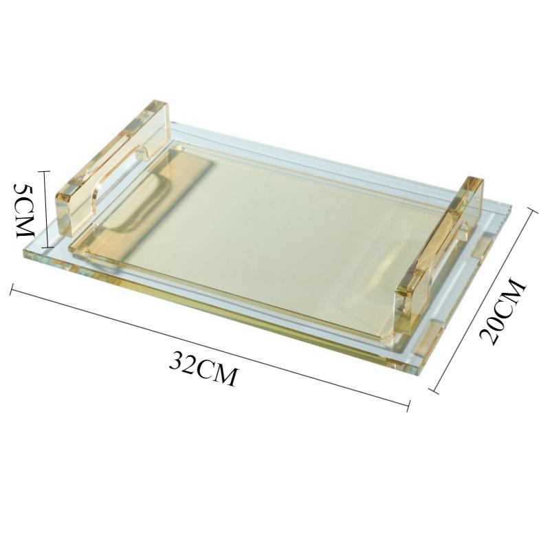 

Crystal Tray with Handle Luxury Nordic Simple Storage Trays Tea Cup Fruit Storage Plate Home Kitchen Organizer Decorative Trays золотой