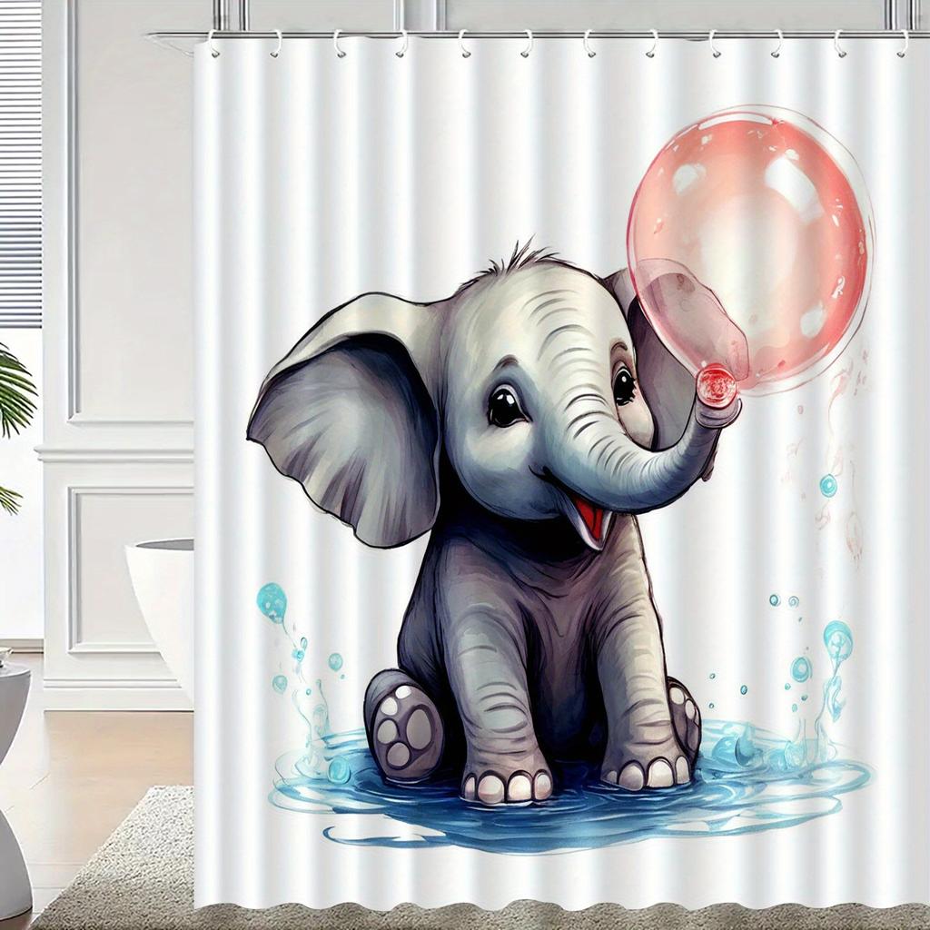 Charming Elephant Shower Curtain – Whimsical Knit Design, Polyester with Hooks, Machine Washable All-Season Decor