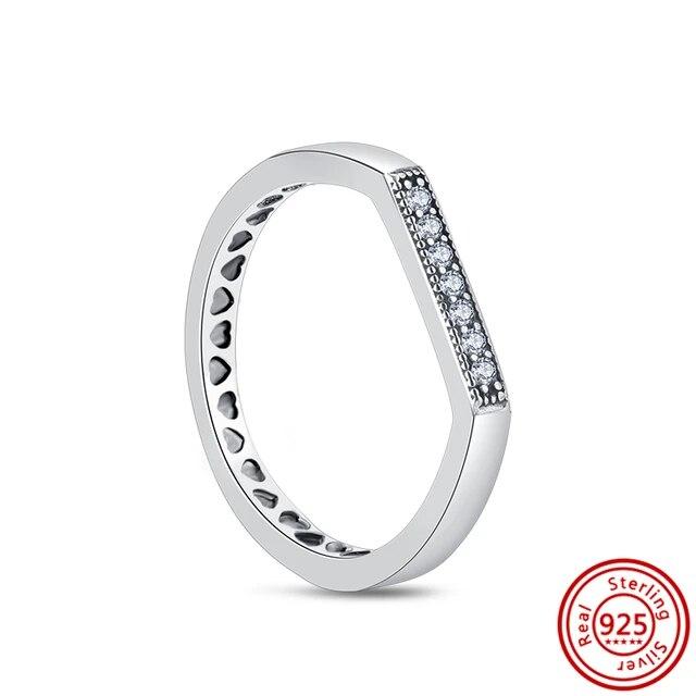 925 Sterling Silver Rings Feather Heart Pavé Sparkling CZ Round Lucky Rings for Women Charms Jewelry