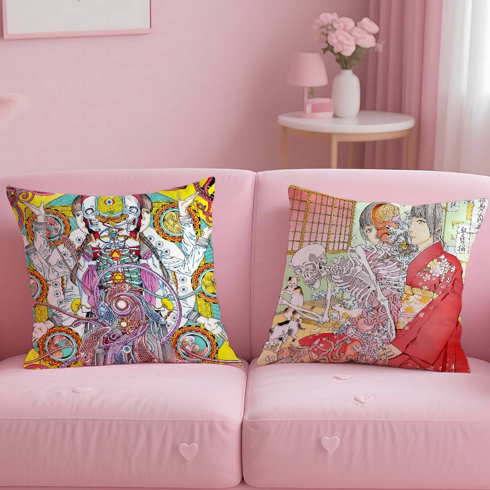 Funny S-Shintaro Kago Art Pillow Case Anti-dustmite Pillowcase Invisible Zipper Silky Short Plush Sofa Cushion Cover