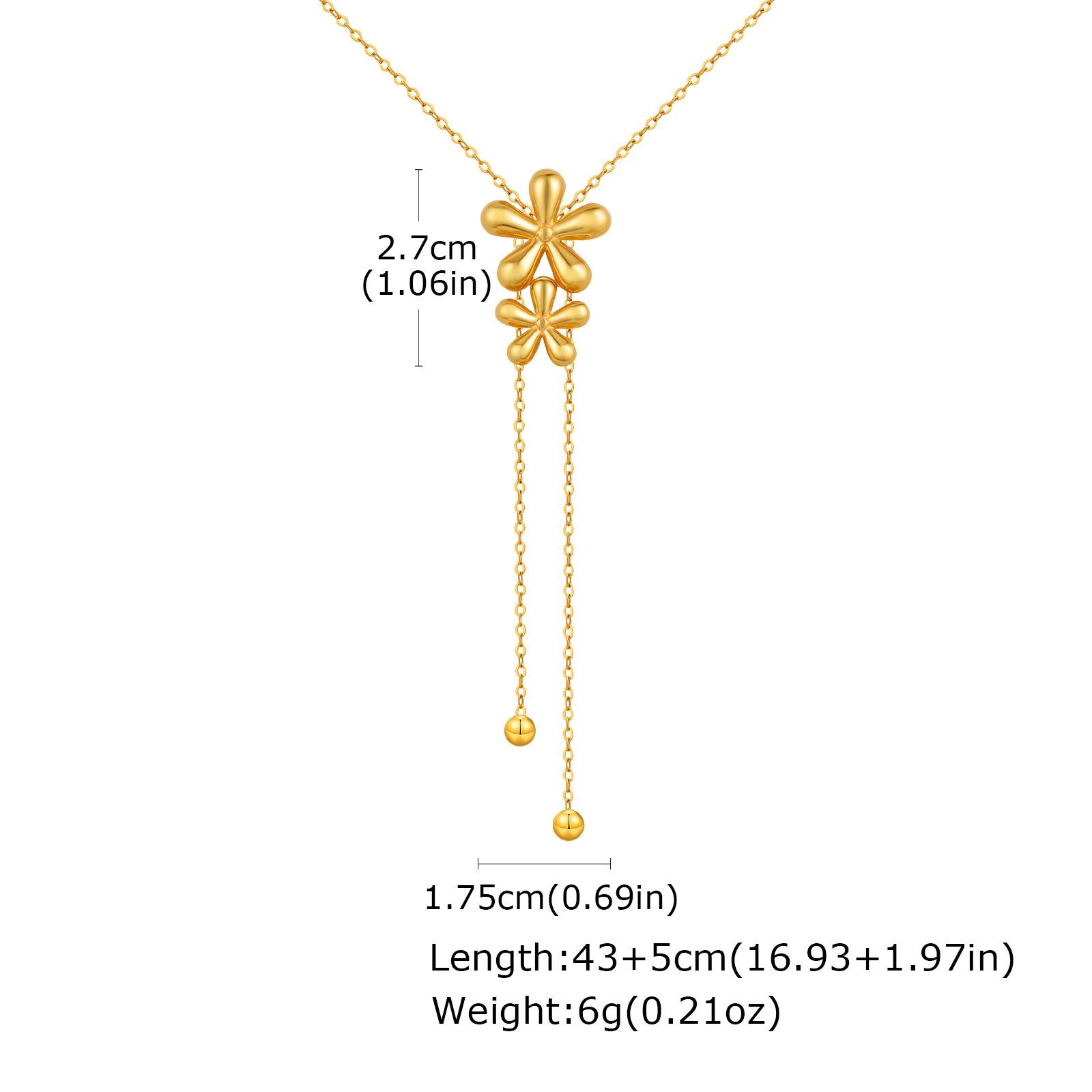 Stainless Steel Flat Cross Chain Double Flower Y-Shaped Gold Necklace Women S Jewelry 2240