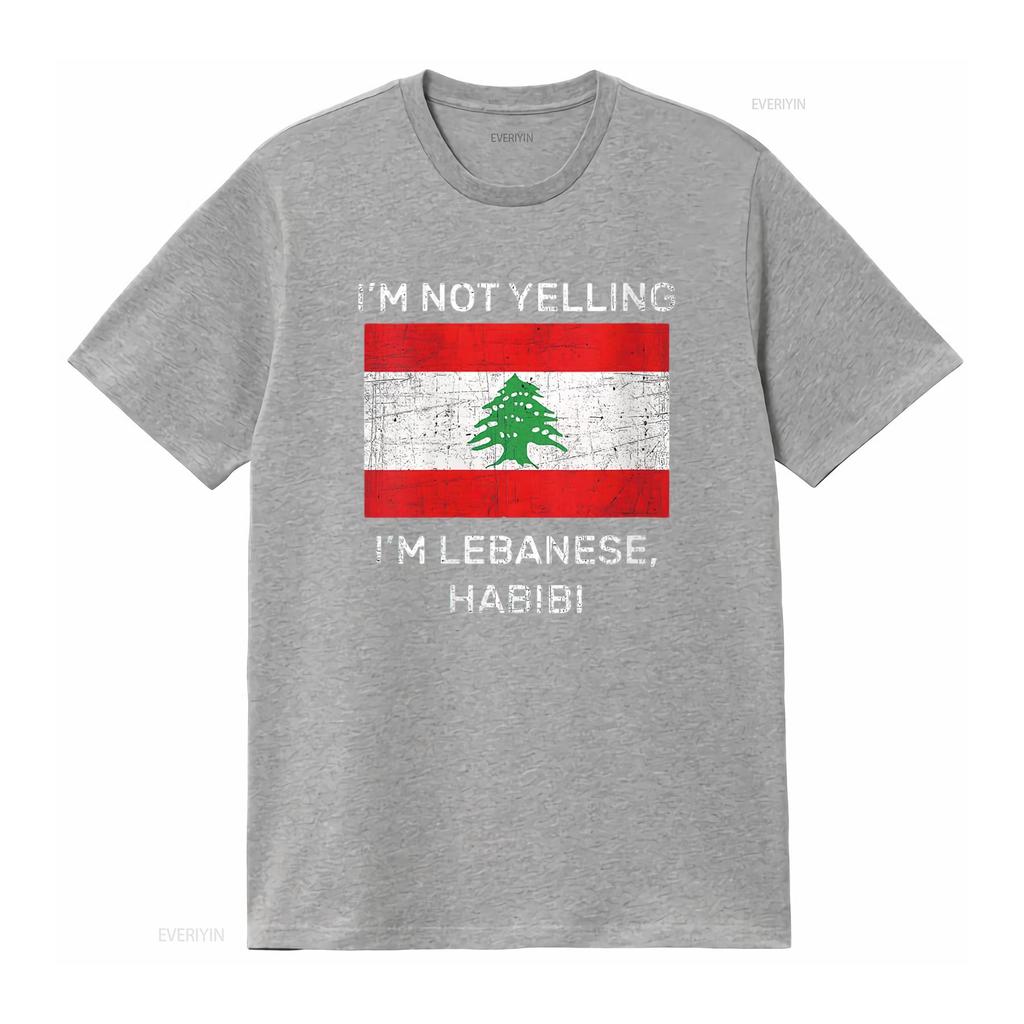 Mens I M Not Yelling Lebanese Habibi Lebanon Flag Round Neck T Shirt Black 2X Large Vintage Washed Versatile Comfortable