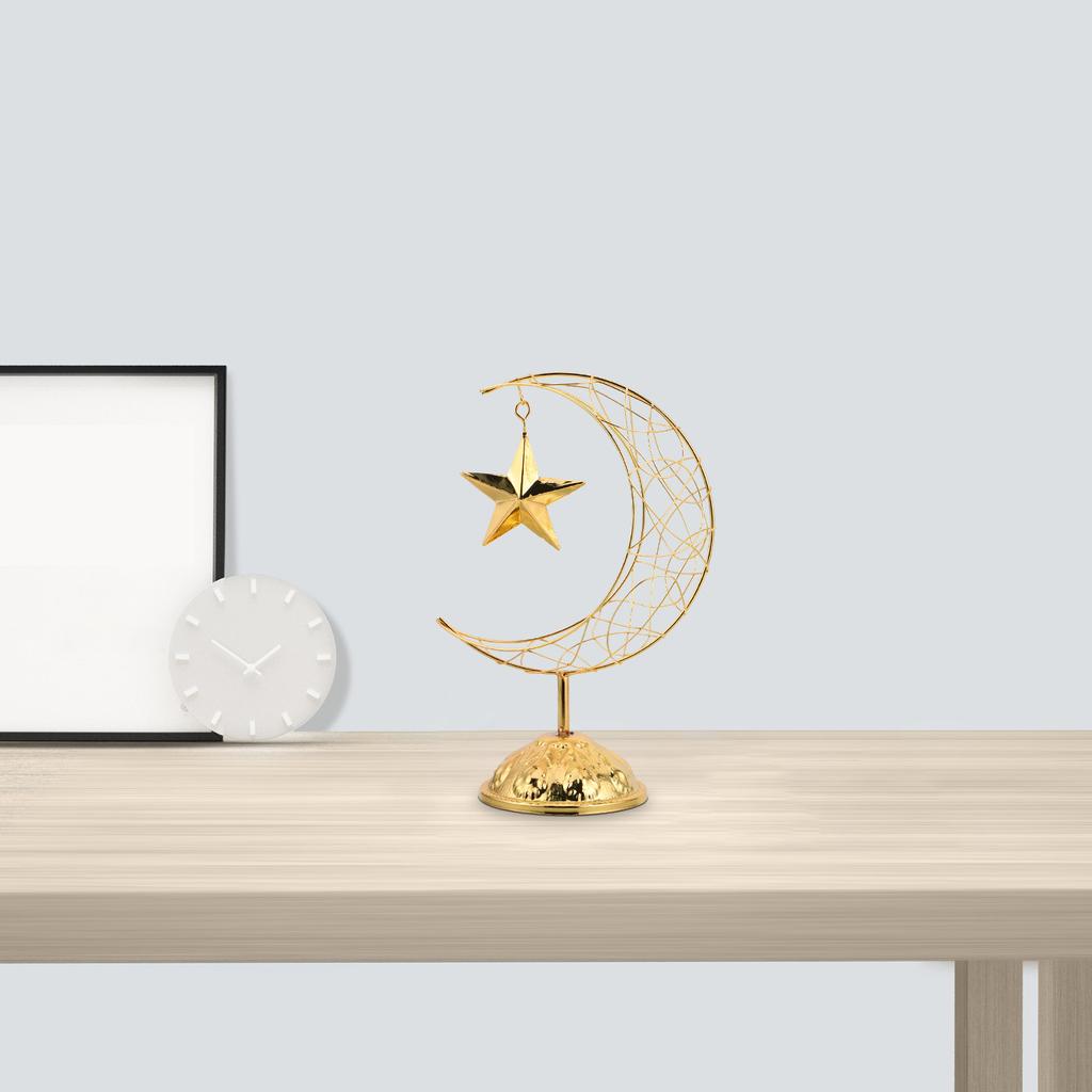 Hollow Metal Star and Crescent Ornament Iron Middle Eastern Decor for Home Living Room Entryway Cabinet Eid Mubarak Festive