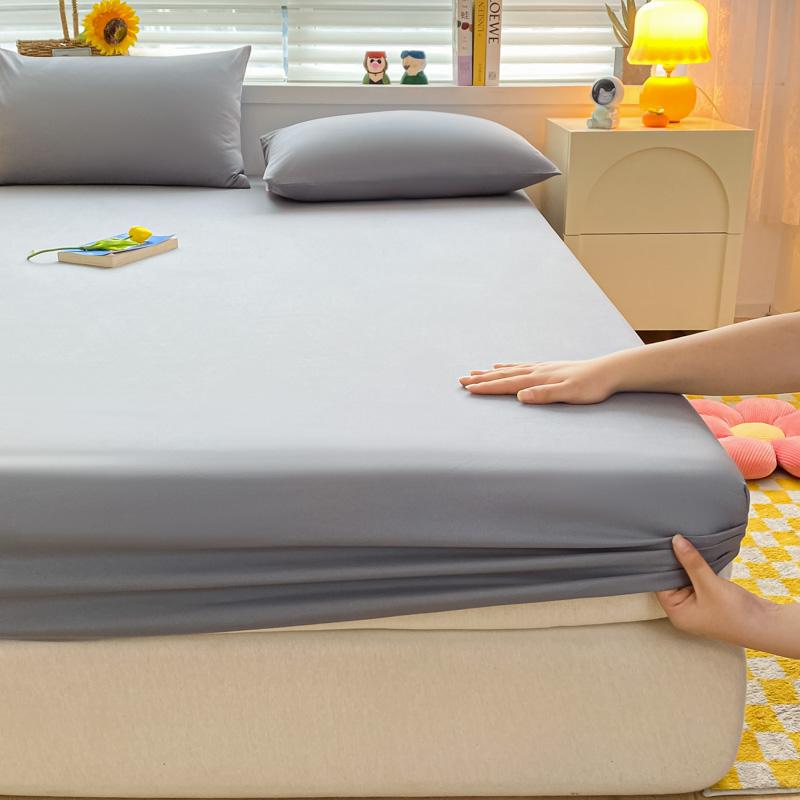 

Простыня на резинке однотонная из мягкого хлопка, наматрасник для односпальной, двуспальной, королевской, полуторной кровати 140/150/160/180/200 90x200x25cm светло-серый