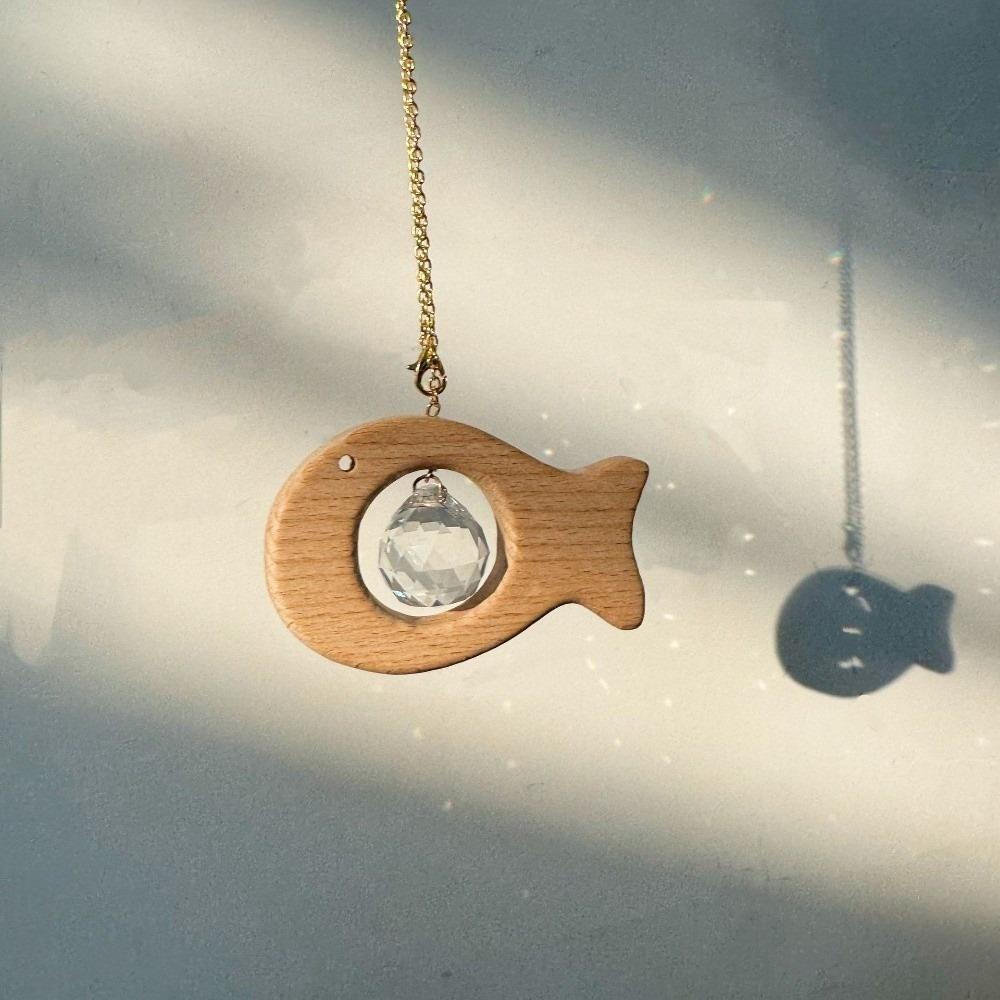 

Wooden Sunlight Catcher Wind Chime Glass Hanging Sun Catcher Car Pendant Fish