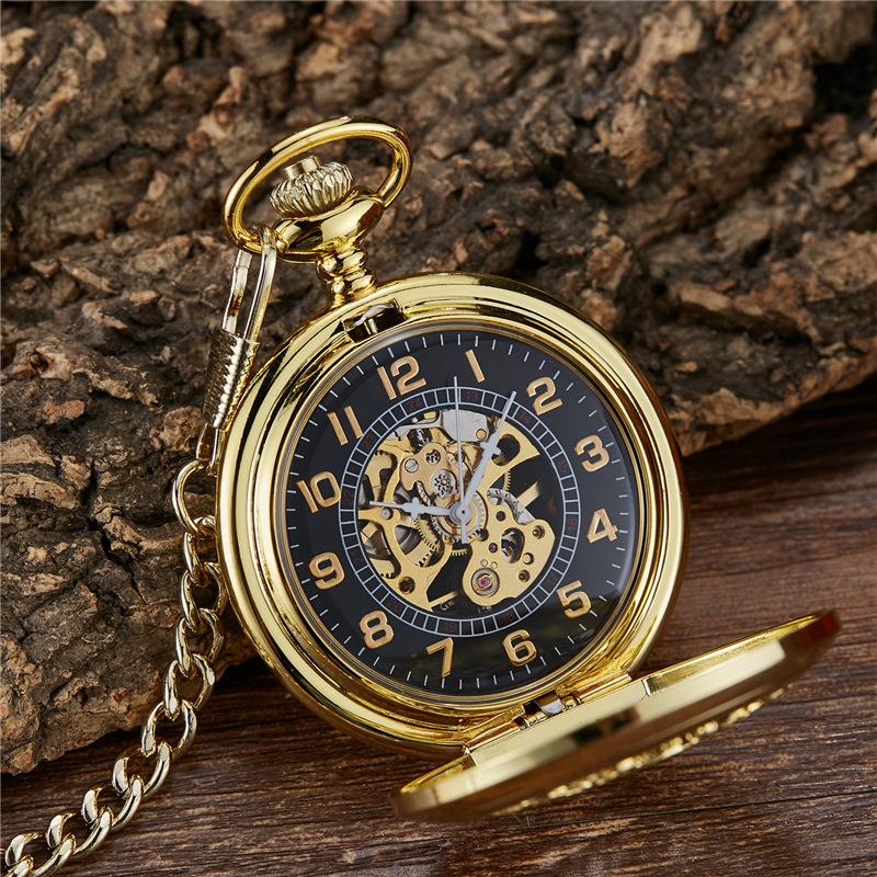 Neue Klassische Skelett Herrenuhr Vollautomatische Mechanische Taschenuhr Klappe Retro Gold Herren und Damen Antike Geschenk Uhr