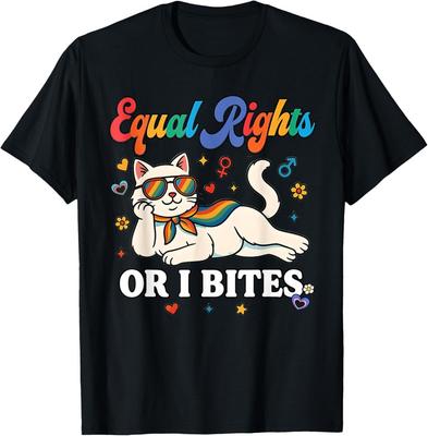 Damen Gleichberechtigung oder ich beiße Pride Month Verbündete Katze Feministisches T-Shirt