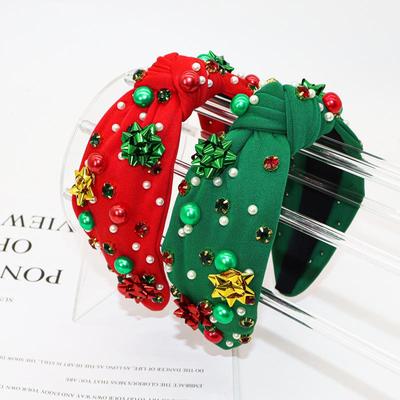 European & American Christmas Pearl Flower Headband - Red & Green Trendy Accessory for Women