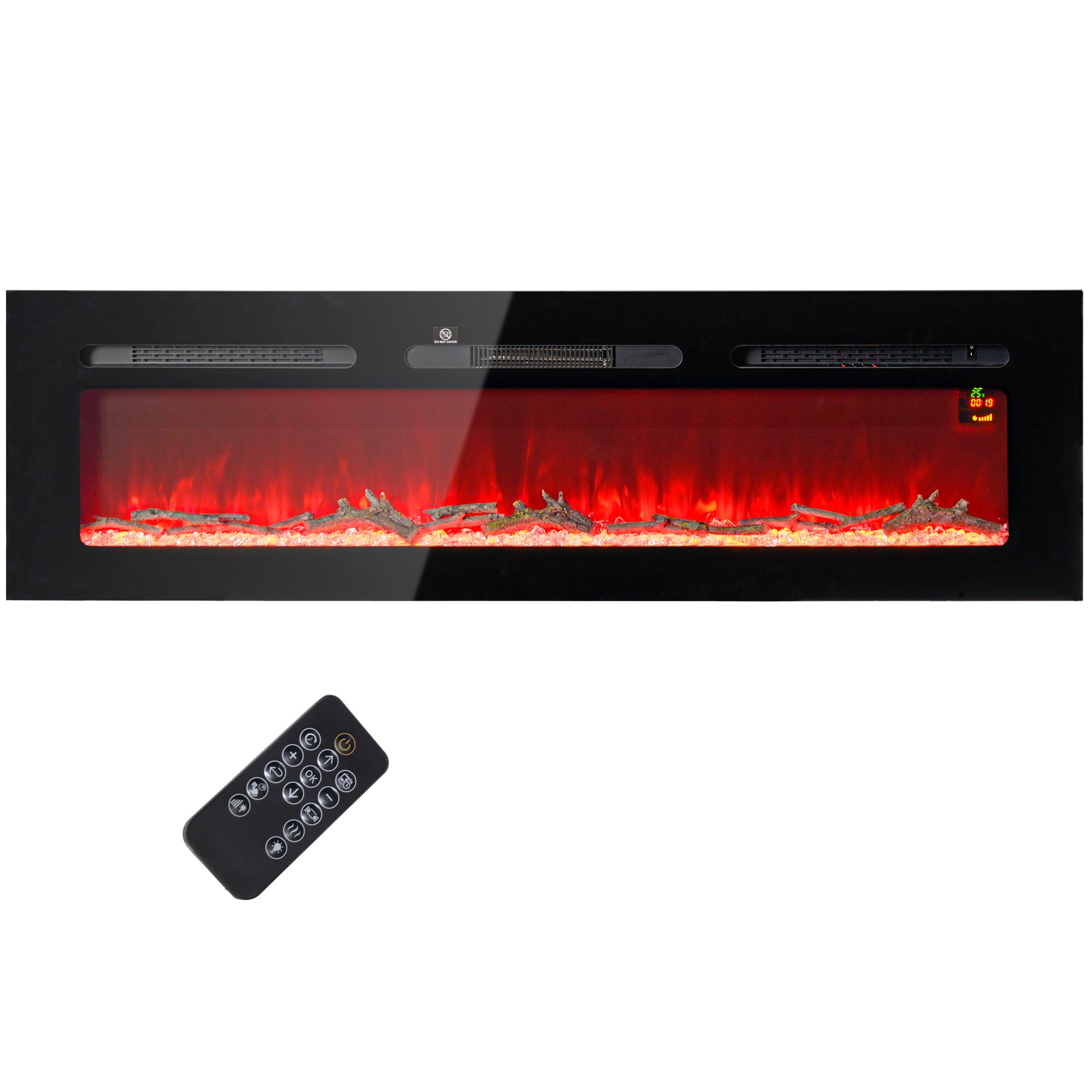 Cheminée Électrique Avec Chauffage 1800 W LED Effet Flamme 3D 152,4 cm Noir