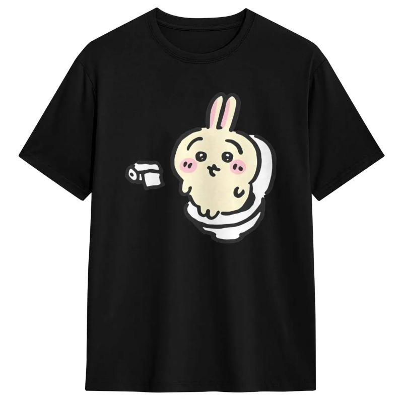 

Usagi on The Toilet Potty Chiikawa Hachiware Poop Pooping T-shirt Summer Round-Neck Clothing Cute T-shir 4XL