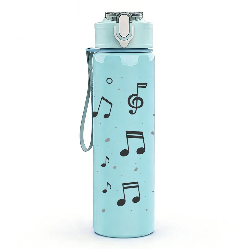1PC Floating Musical Note Staff Print 750ml Color Plastic Sports Water Bottle Leakproof Flip Straw Lid Suitable for Sports Office Home Use