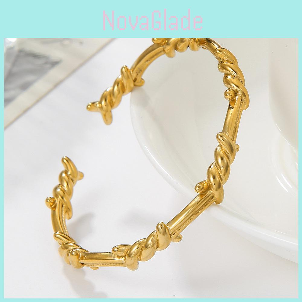 Geometric Stainless Steel Cuff Bracelet For Men And Women With Gold Plating Jewelry Gift For Autumn 2024